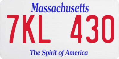 MA license plate 7KL430