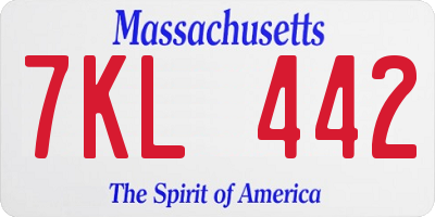 MA license plate 7KL442