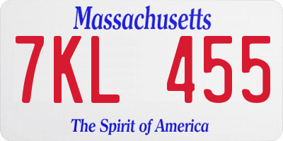 MA license plate 7KL455