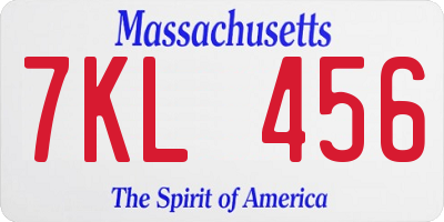 MA license plate 7KL456
