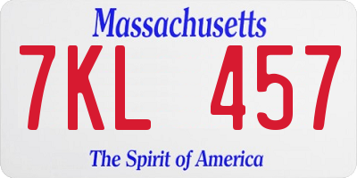 MA license plate 7KL457