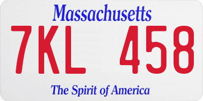 MA license plate 7KL458