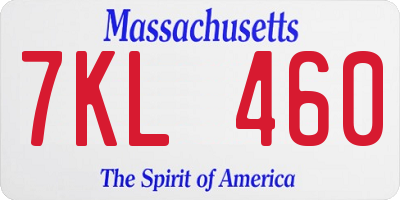 MA license plate 7KL460