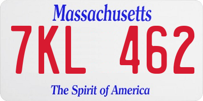 MA license plate 7KL462