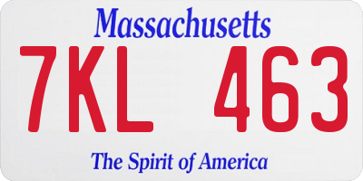 MA license plate 7KL463