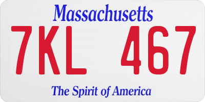 MA license plate 7KL467