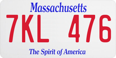 MA license plate 7KL476