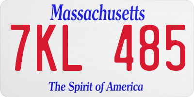 MA license plate 7KL485