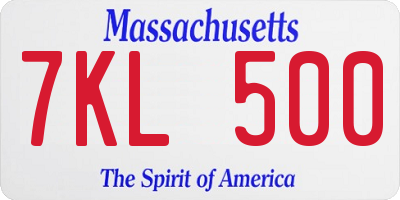 MA license plate 7KL500