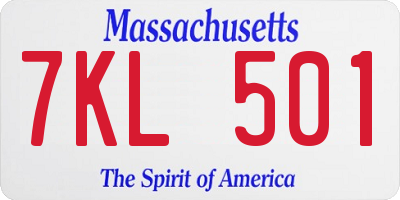 MA license plate 7KL501
