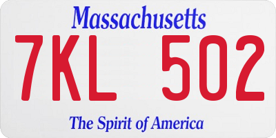 MA license plate 7KL502