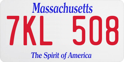 MA license plate 7KL508