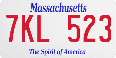 MA license plate 7KL523