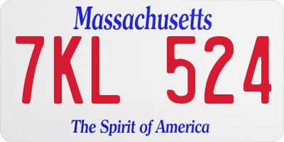 MA license plate 7KL524