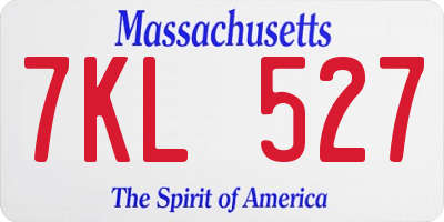 MA license plate 7KL527