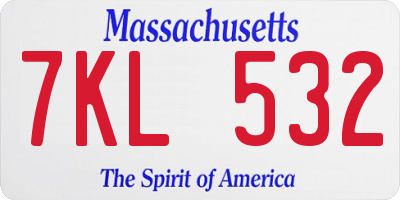 MA license plate 7KL532