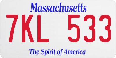 MA license plate 7KL533