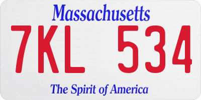 MA license plate 7KL534