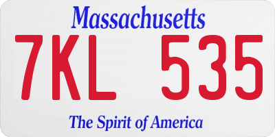 MA license plate 7KL535