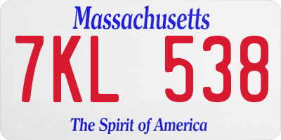 MA license plate 7KL538