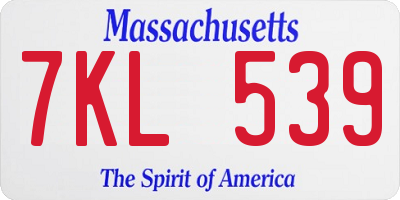 MA license plate 7KL539