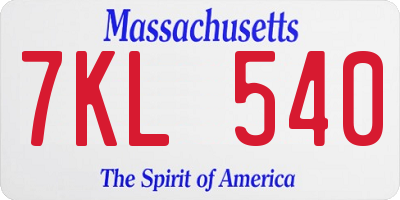 MA license plate 7KL540