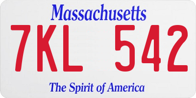 MA license plate 7KL542