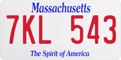 MA license plate 7KL543