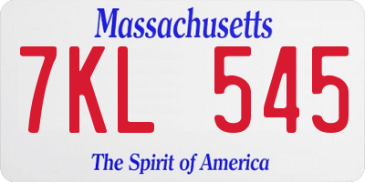 MA license plate 7KL545