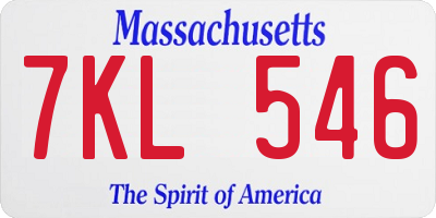 MA license plate 7KL546