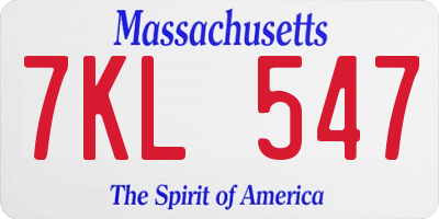 MA license plate 7KL547