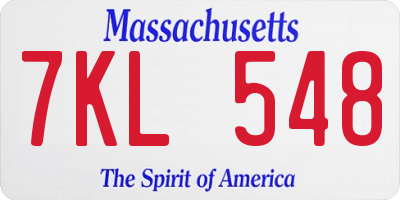 MA license plate 7KL548