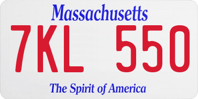 MA license plate 7KL550