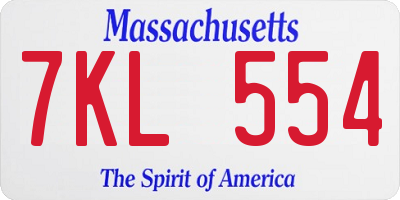 MA license plate 7KL554