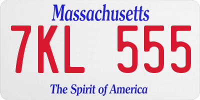 MA license plate 7KL555