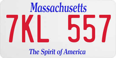 MA license plate 7KL557