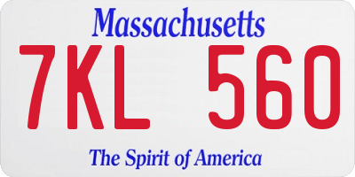 MA license plate 7KL560