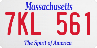MA license plate 7KL561