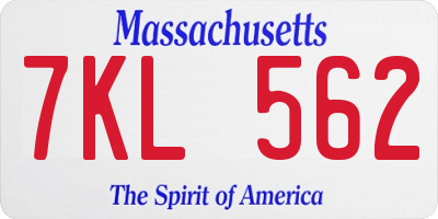 MA license plate 7KL562