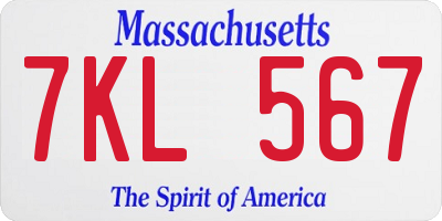 MA license plate 7KL567