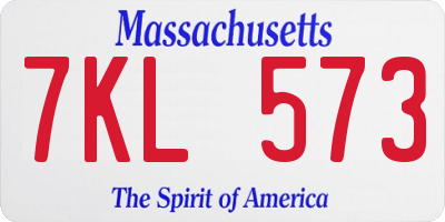 MA license plate 7KL573