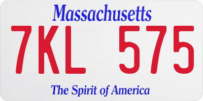 MA license plate 7KL575