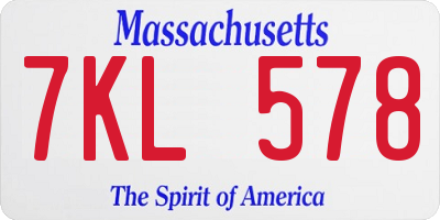 MA license plate 7KL578