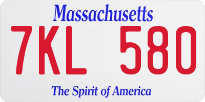 MA license plate 7KL580