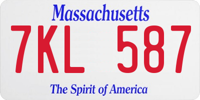 MA license plate 7KL587
