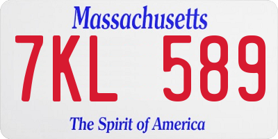 MA license plate 7KL589