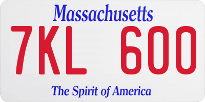 MA license plate 7KL600