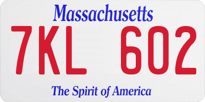 MA license plate 7KL602