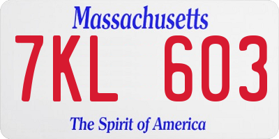 MA license plate 7KL603