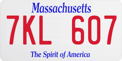 MA license plate 7KL607